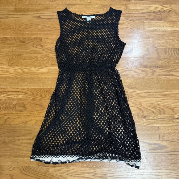 American Rag Black Crochet Lace Trim Sleeveless Cover Up Dress - Small - Picture 1 of 4